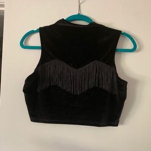 Fashion Brand Company Black Velvet Fringe Crop Top